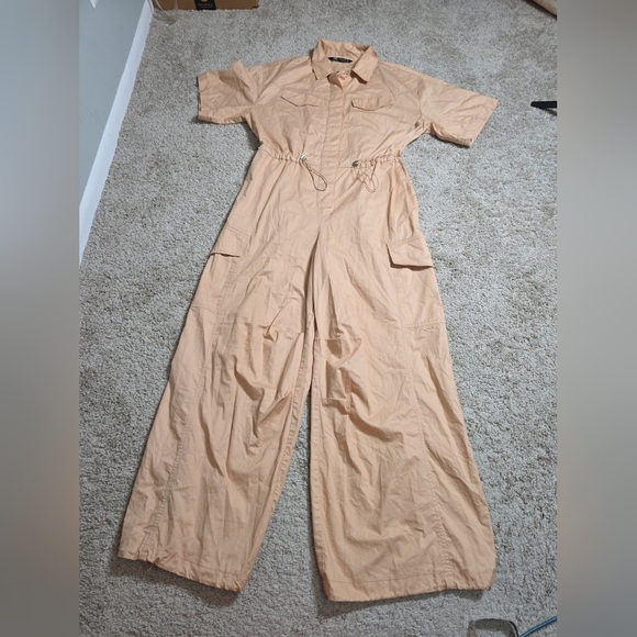 Zara Oversized Gabardine Windbreaker Military Utility Cargo Jumpsuit SZ M - Picture 6 of 13